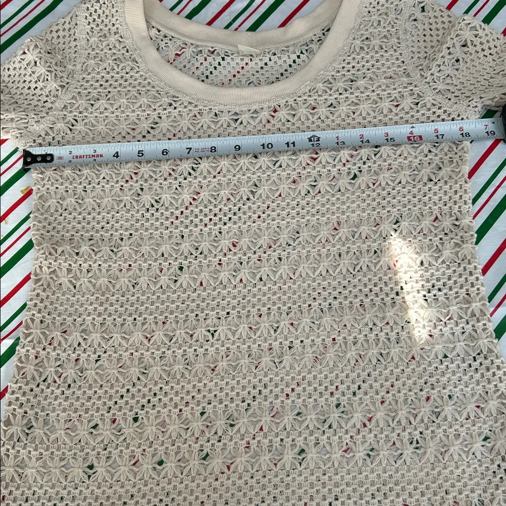 L*SPACE Crochet Top Cream Open Knit Long Sleeve Size Small - Image 6