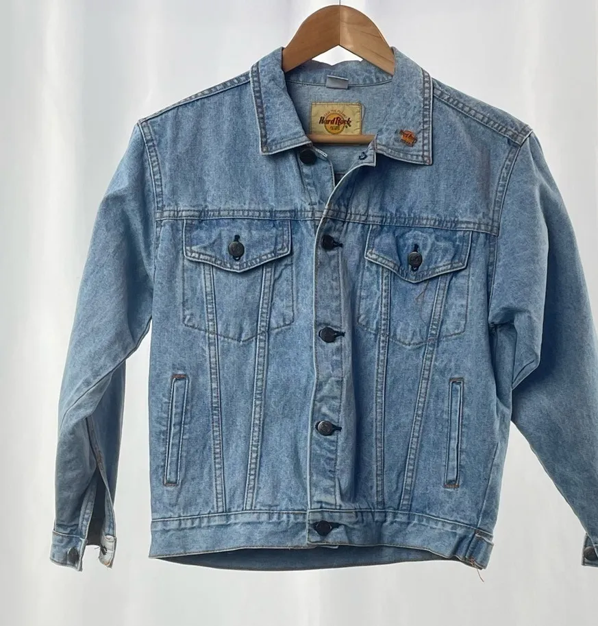 Vintage Hard Rock Cafe Orlando W Roma Pin Cotton Jean Jacket in Blue Size 10 - Image 1