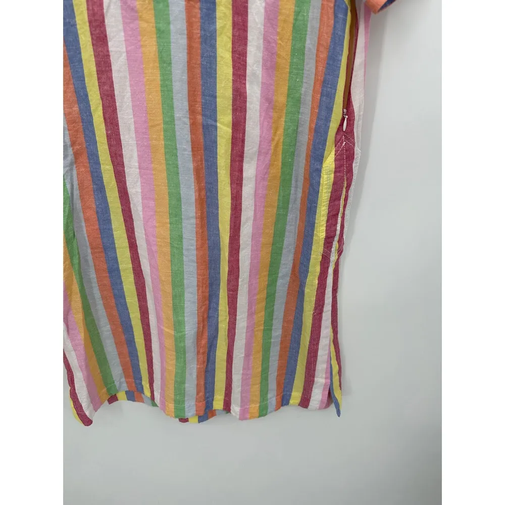 J.Crew Dress Women XS Multi-Color Stripe Short Sleeve Split V-Neck Side Zip - Image 4