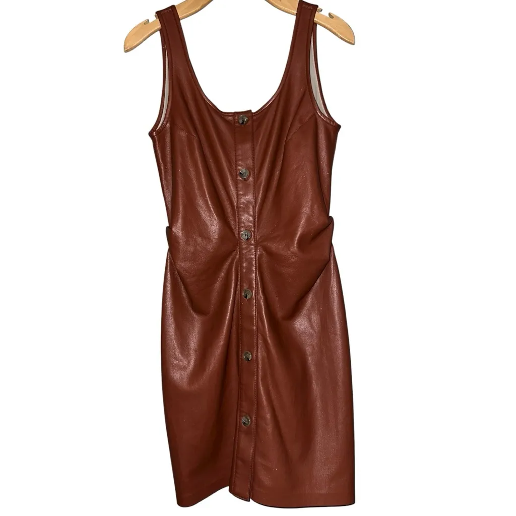 NANUSHKA Women’s Size M Brick Red Brown Vegan Leather Ernie Button Up Mini Dress Size M - Image 3