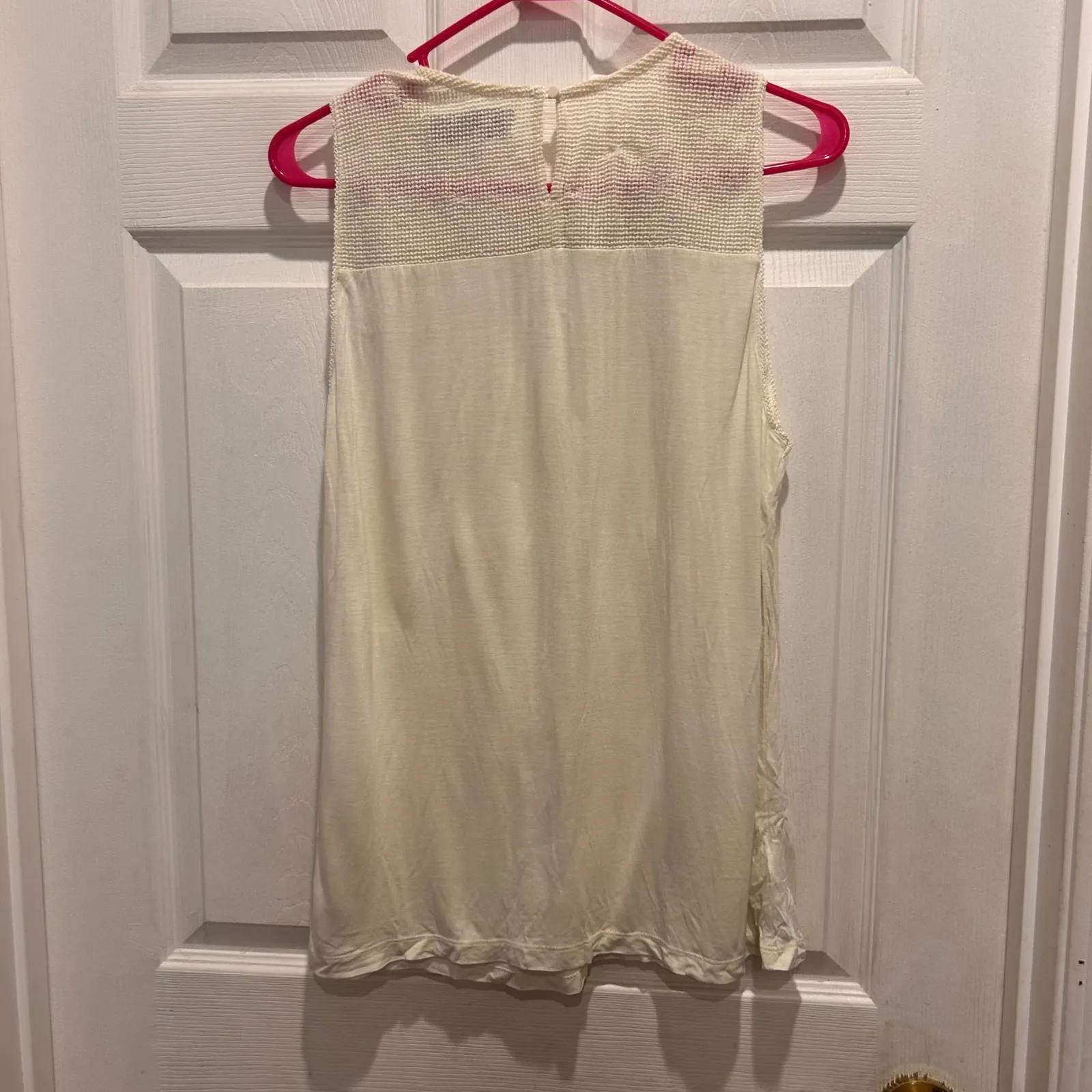 LOFT Womens Tank Top Size L Ivory‎ Sleeveless Peter Pan Collar Pearls Crochet - Image 5