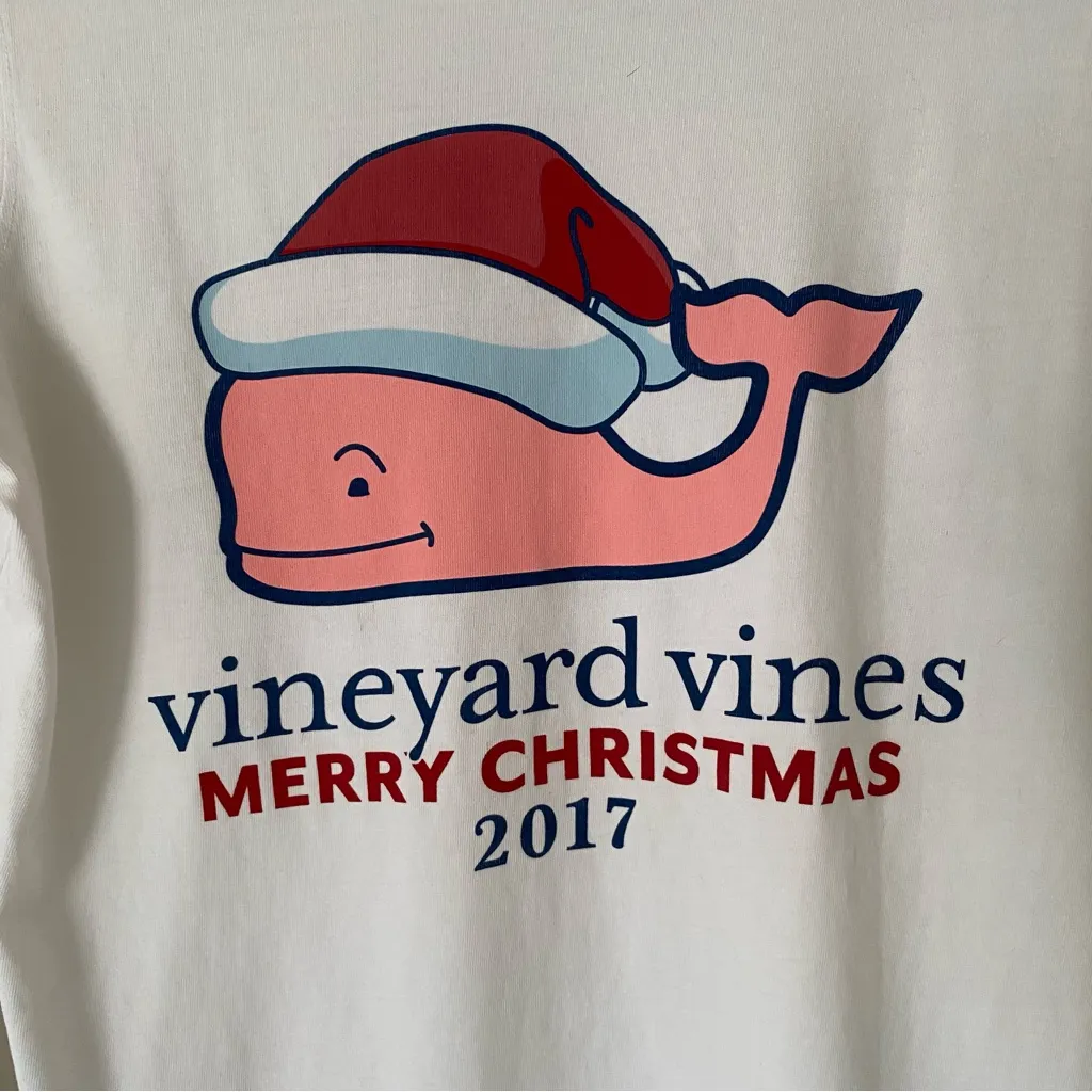 Vineyard Vines Merry Christmas 2017 Santa Whale Long Sleeve Pocket Tee Size XS - Image 5