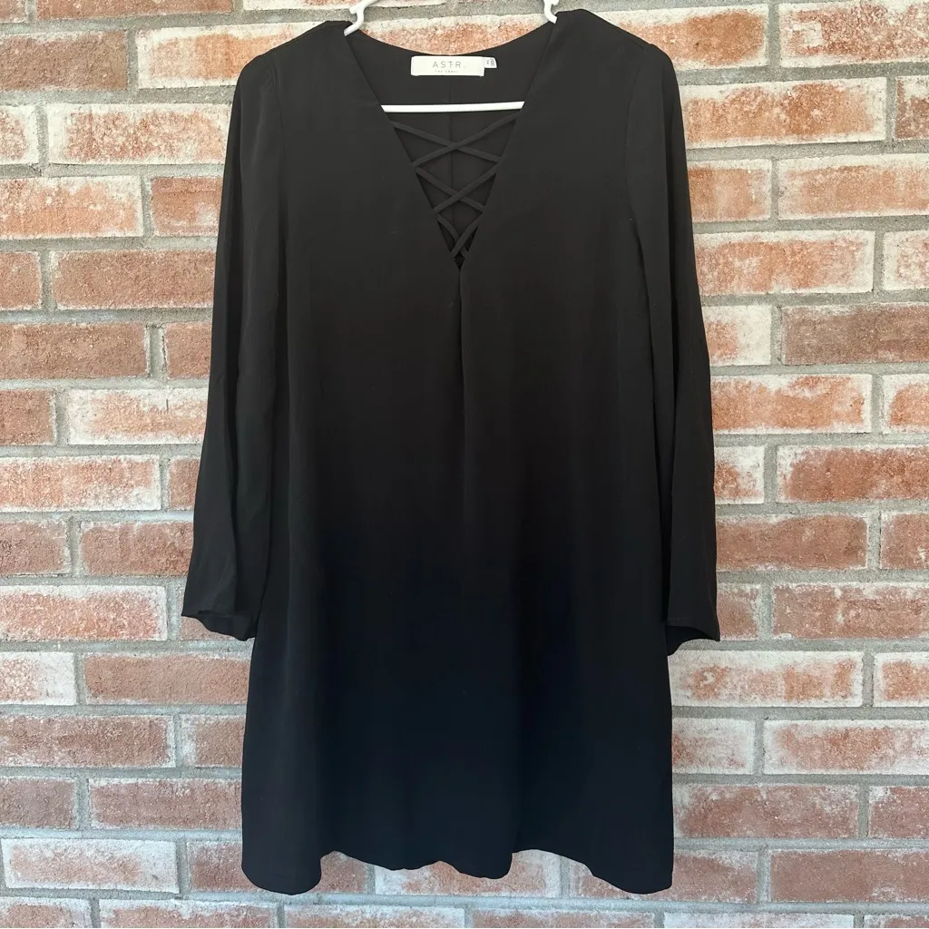 ASTR The Label Lace Up V Neck Mini Dress Black Women’s XS Long Sleeve - Image 2