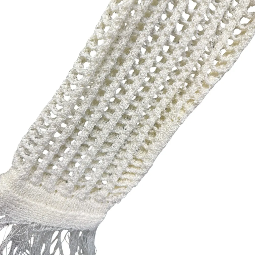 Crochet Long Sleeve Ivory White Hollow Cut Loose Knit Boho Sweater S/M - Image 4