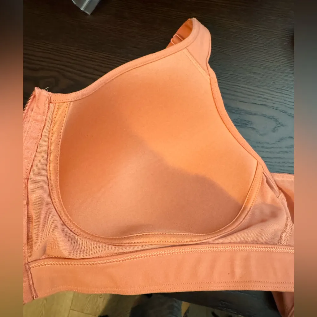 Old Navy Active Go Dry Sports Bra Zip Front Workout Coral Peach Pink 38C - Image 10