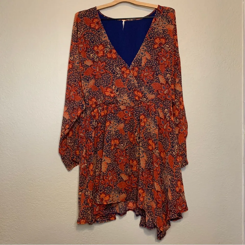 Free People Floral Scarf Teegan Mini Dress V Neck Size L - Image 6