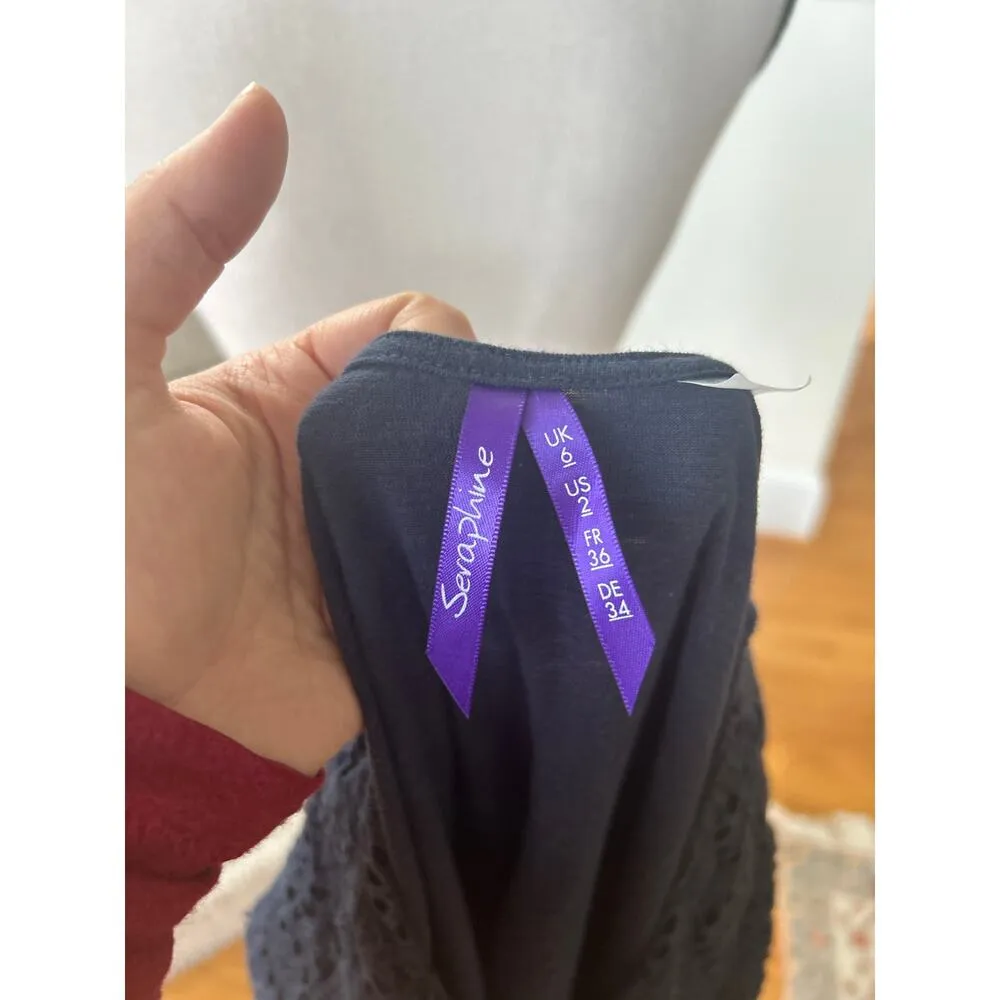 Seraphine Navy Eyelet Zip Chest Nursing Maternity Short Sleeve Sun Dress Blue Size undefined - Image 4