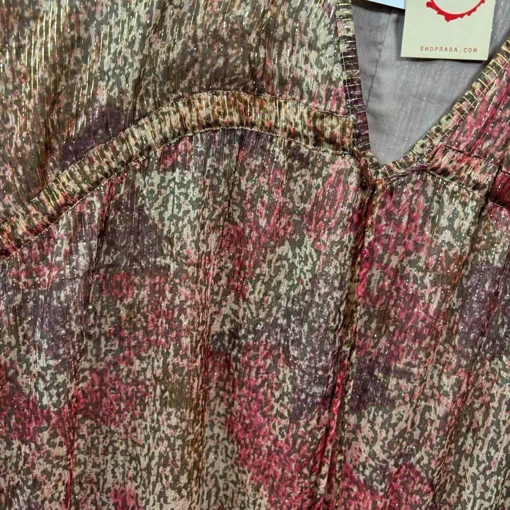 NWT Raga Zuri Long Sleeve Maxi Gold Metallic Dress Oversized Size M $245 MSRP - Image 8