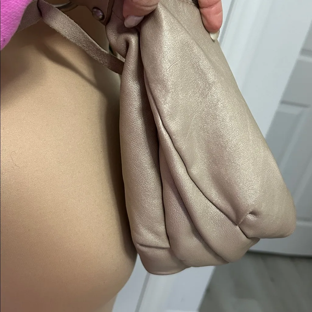 B. Makowsky Taupe Metallic Leather Hobo Bag Silver - Image 3