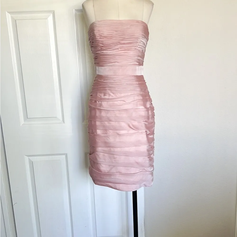 MONIQUE LHUILLIER Ruched Strapless Pink  Dress - Image 3