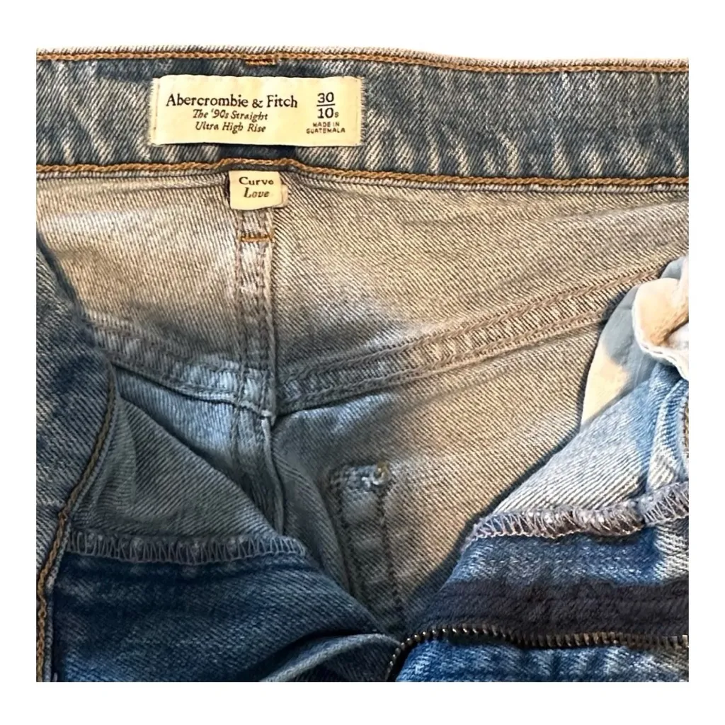 Abercrombie & Fitch 30 Short High Rise 90s Straight Distressed Ripped Jeans Gray - Image 3