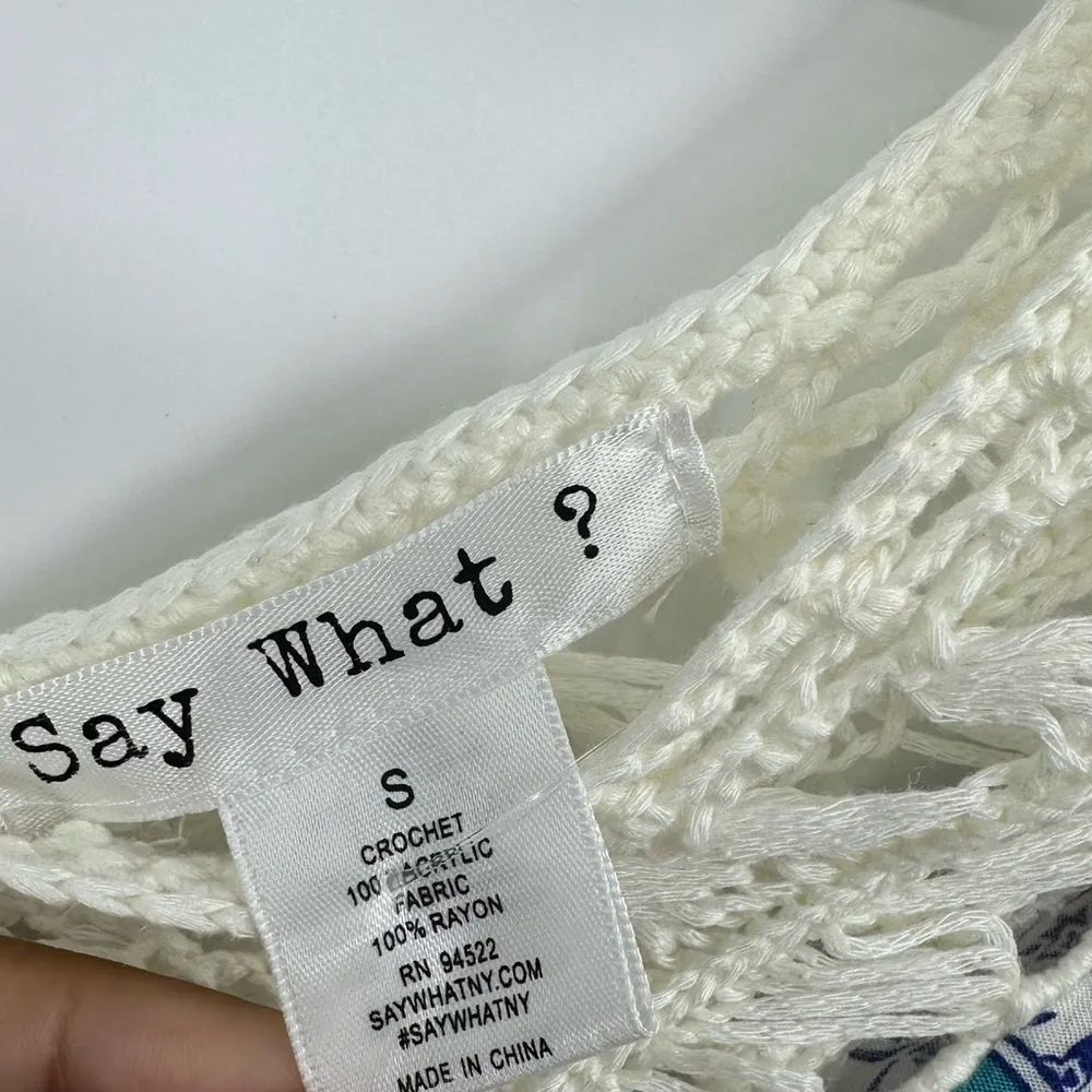 Say What Boho Crochet 3/4 Sleeve Shirt Size Small - Image 3