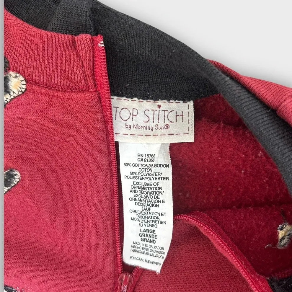 Vintage Top Stitch Cat 3/4 zip Sweatshirt Women's Large L Red Grandmacore 90s - Image 8