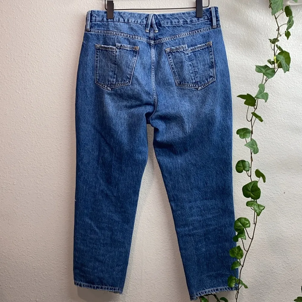 GOOD AMERICAN Good Vintage High Rise Straight Leg Jeans Indigo043 Distressed‎ 15 - Image 6