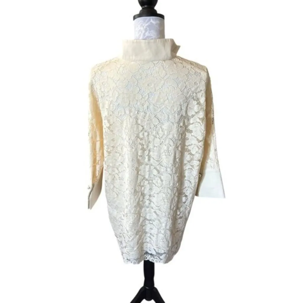 Tuckernuck Willow Collared Blouse Lace Ivory Womens Long Sleeve Large - Image 2