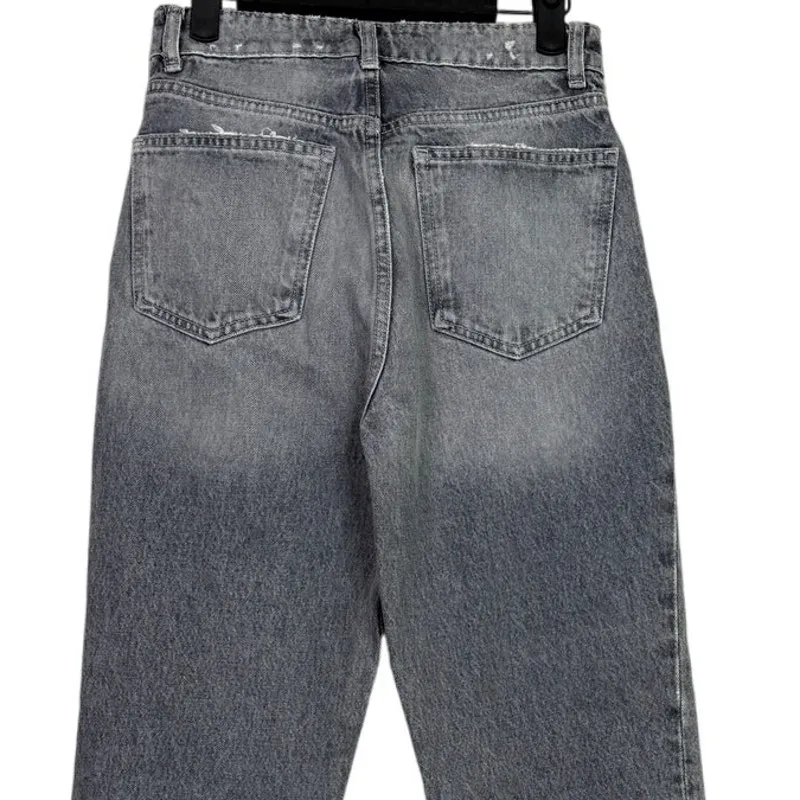 ZARA Wide Leg High Rise Vintage Distressed Cropped Jeans 2 Rinsed Black #3900 - Image 6