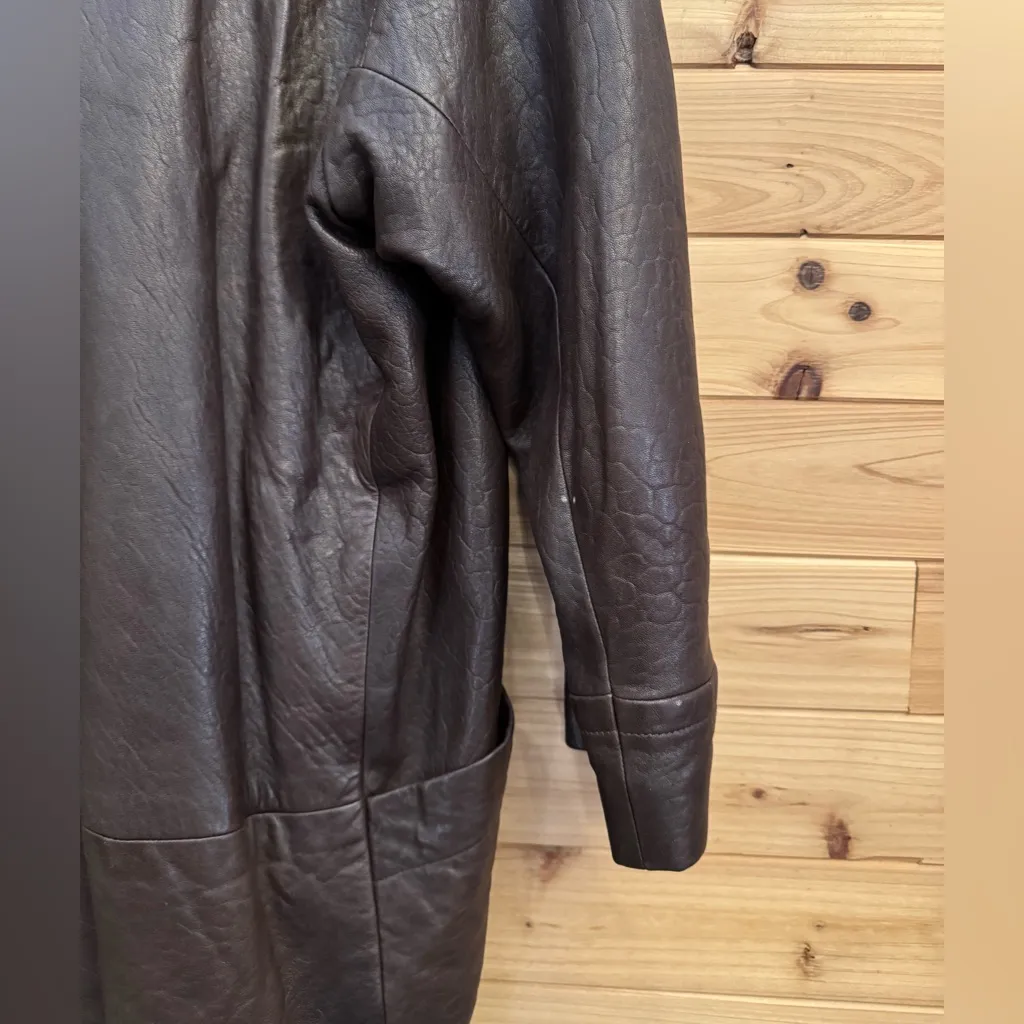 Vintage Vakko Size Small Oversized Soft Chocolate Brown Leather Longline Jacket - Image 11