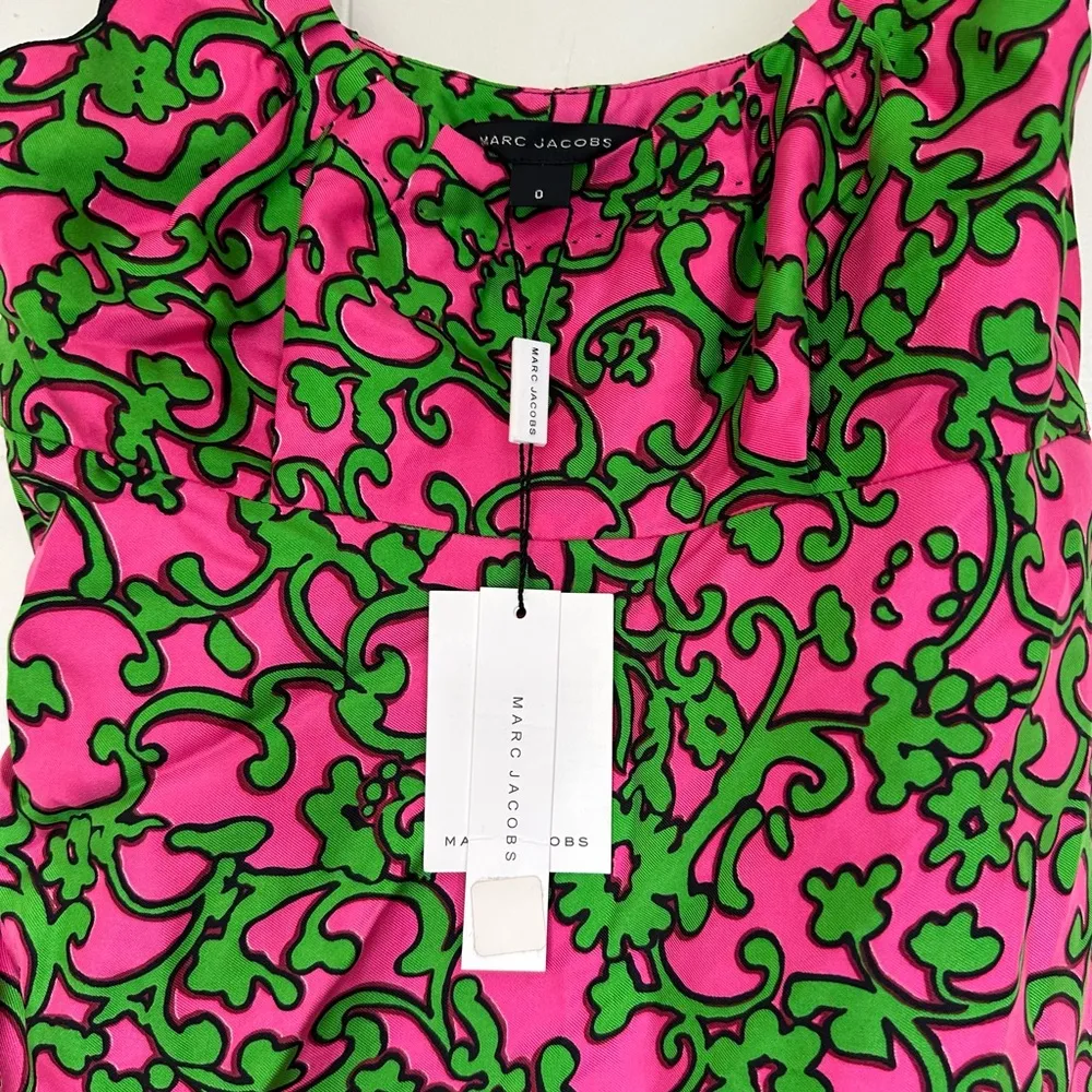 NWT MARC JACOBS Black Label Vibrant Pink Green Vintage Retro Silk Dress 0 - Image 5