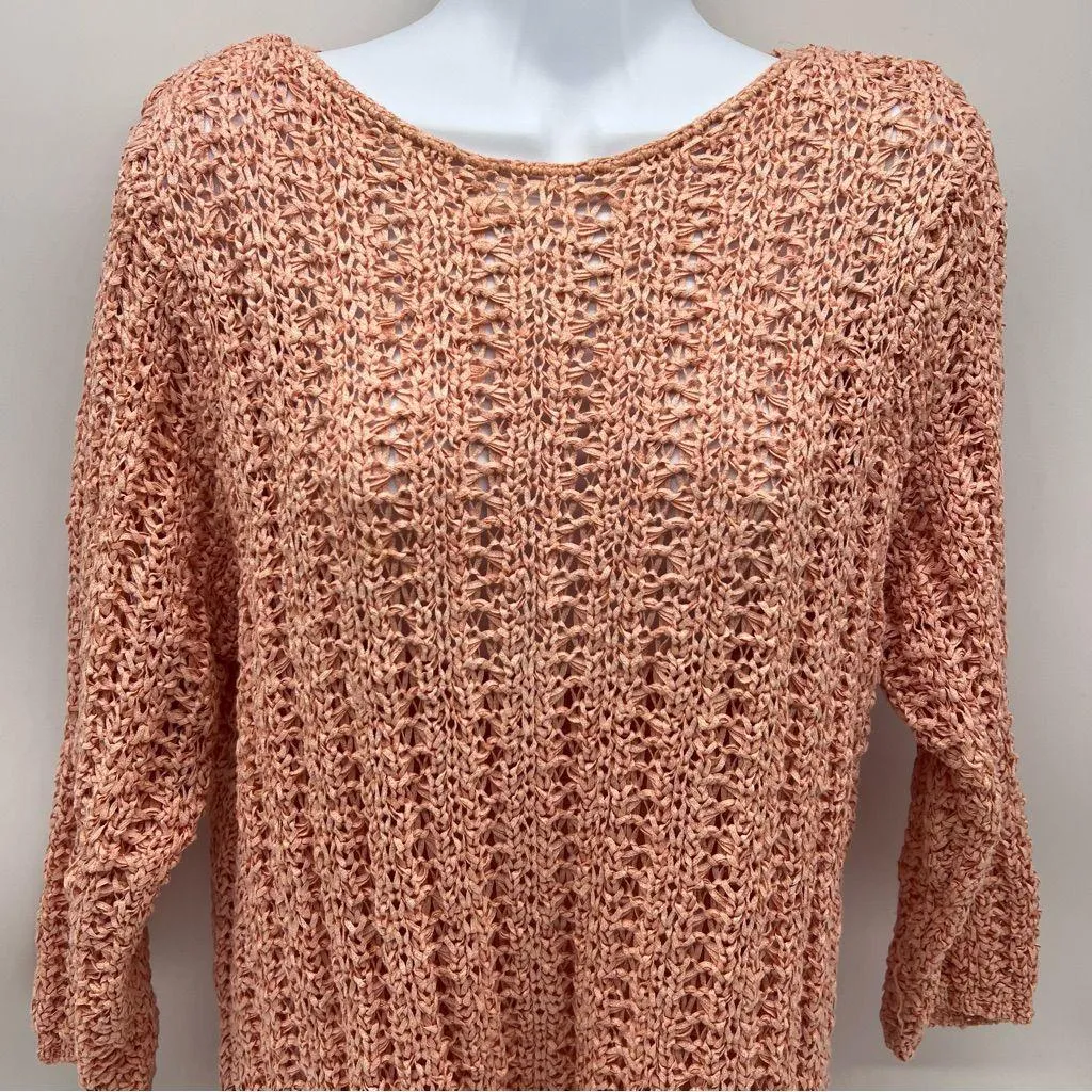 Dana Buchman Peach Open Pull Over Cotton Blend Ribbon Knit Top w/3/4 Sleeves-L - Image 2