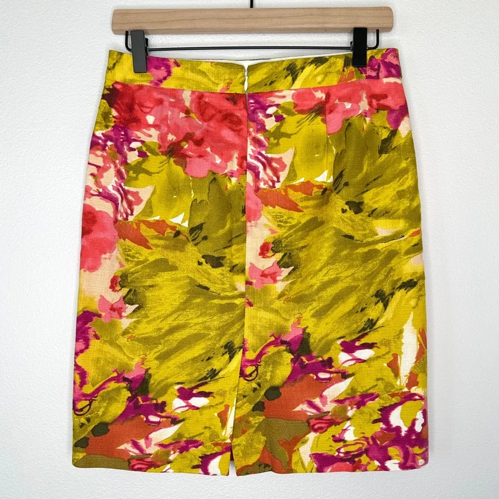 J. Crew Impressionist Floral Abstract Multicolor Pencil Skirt Size 2 Cotton Fun - Image 2