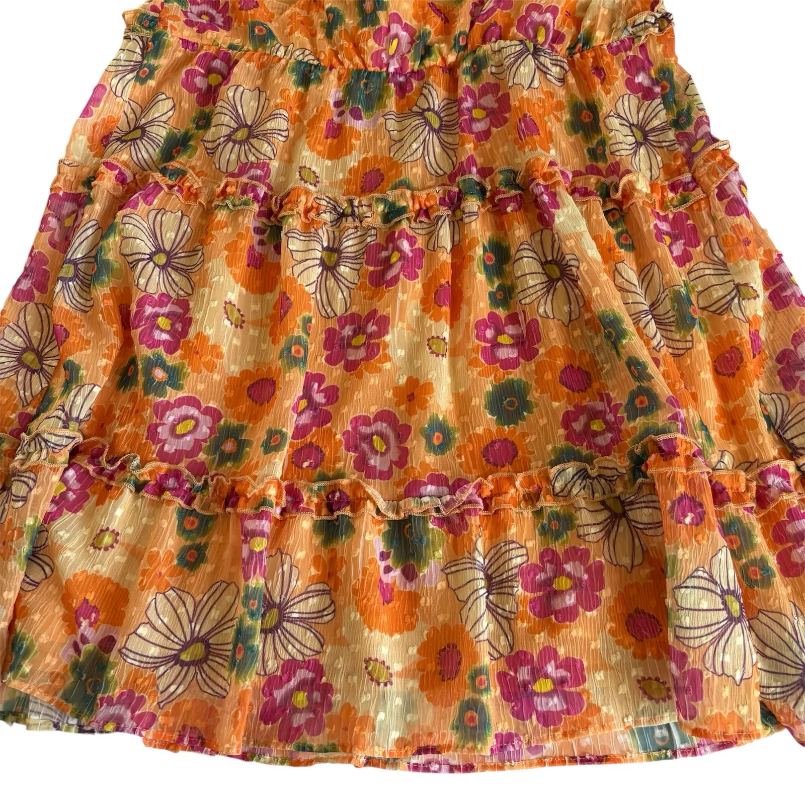 Wild Fable Orange Multicolor Retro Floral Print Sleeveless Tiered Babydoll Dress - Image 8