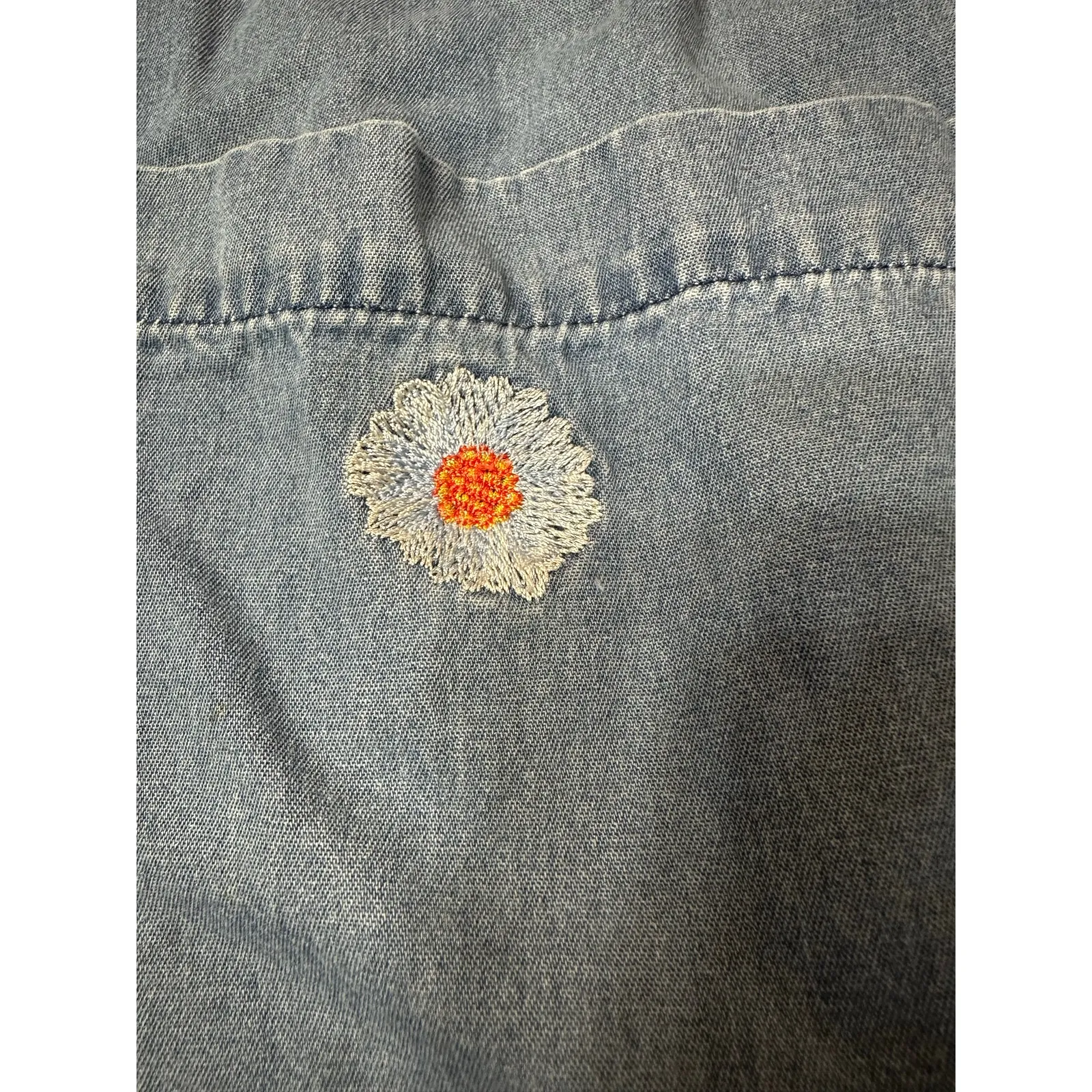 Go Softly Patio Denim Floral Embroidered Dress Women L Grandma Grunge Comfy Flaw Blue Size L - Image 9