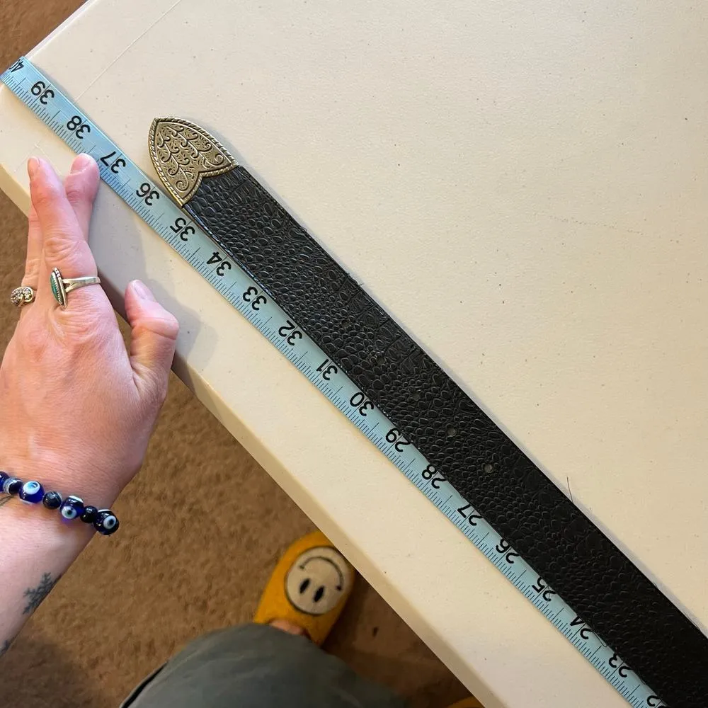 Black Vegan Leather Embellished Antique Brass Colored Buckle Size Medium - Image 8