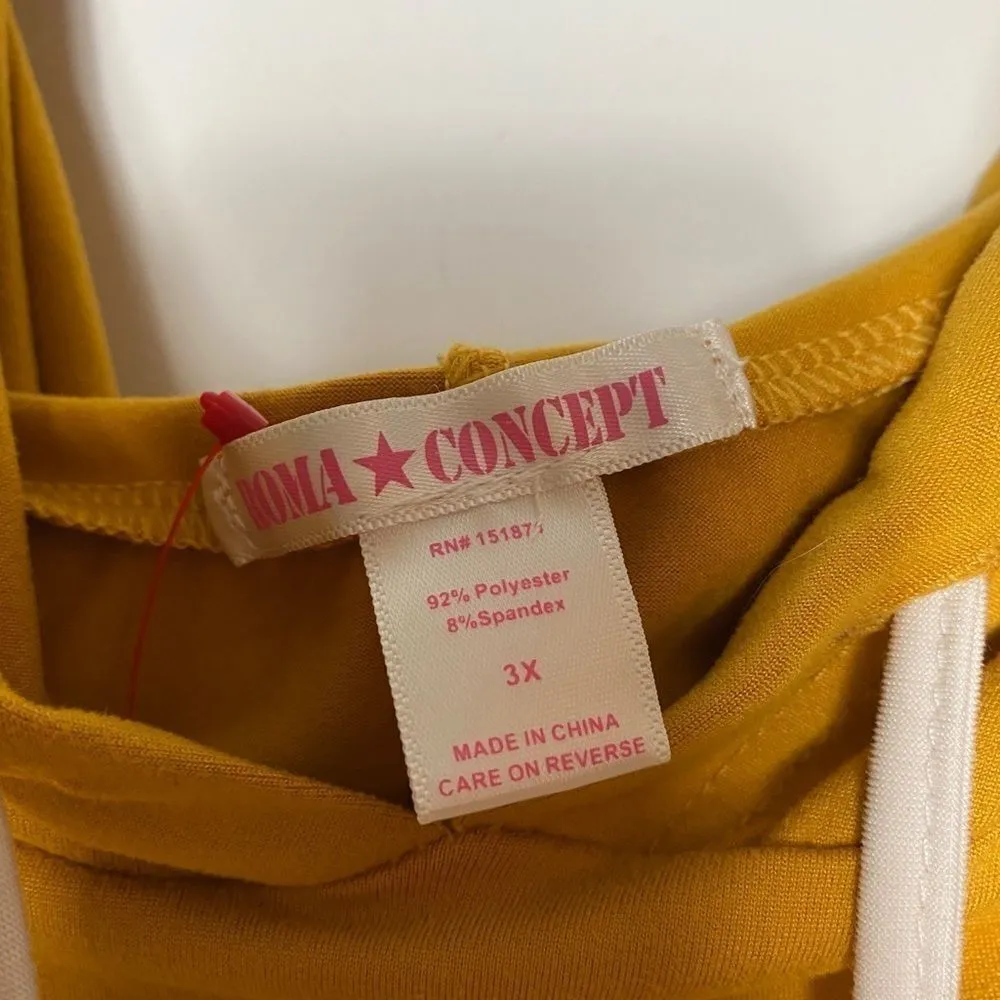 Roma Concept Cropped Sleeveless Hoodie | Size 3X | Mustard Yellow Athleisure Top - Image 4