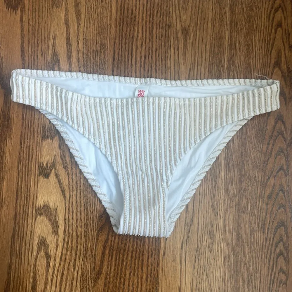 Solid & Striped The Eva Metallic Gold and White Bikini Top (S) and Bottoms (S) - Image 2