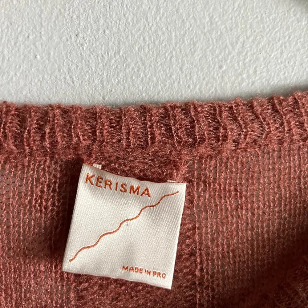 Kerisma Rust Distressed Knit Sweater S/M Cropped Fringe Grunge Boho Pullover - Image 3