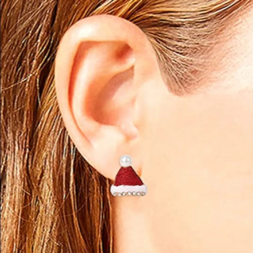 Betsey Johnson Present and Santa Hat Earrings, Red, Green, White - Image 4