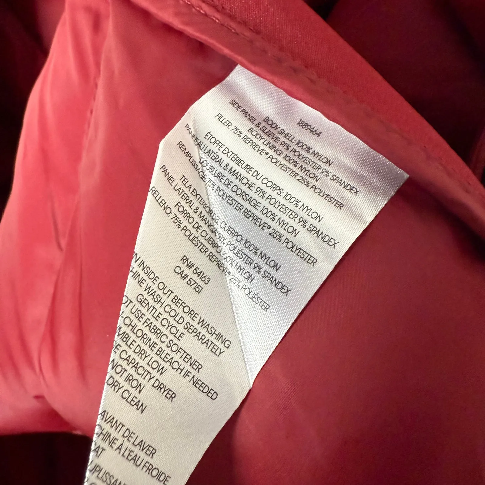 DKNY Mixed Media Scuba Sleeves Hooded Puffer Jacket Size Small Red Winter Coat - Image 7