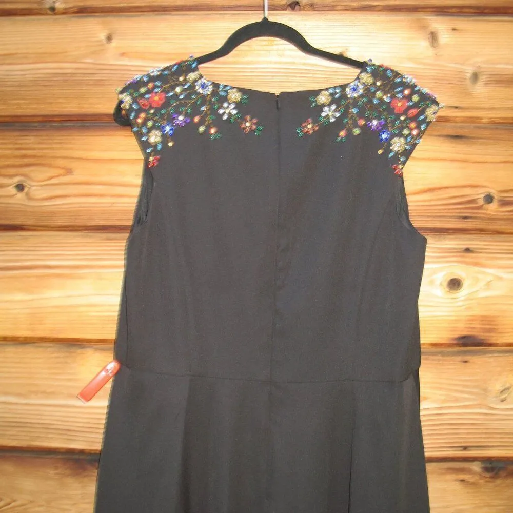 NWT Mac Duggal  Beaded Cap Sleeve V Neck Gown Dress Black 14 - Image 11