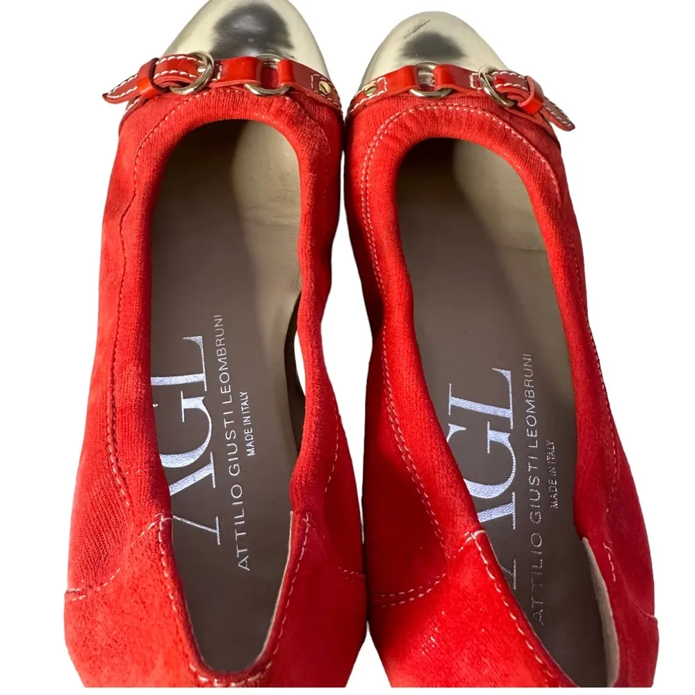 AGL Attilio Giusti Leombruni Orange Leather Flats Cap Toe Women Size 38.5 US 8.5 - Image 10