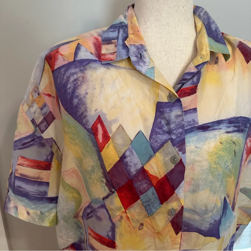 The Limited 100% Silk Abstract Boxy Button Down Shirt - Image 2