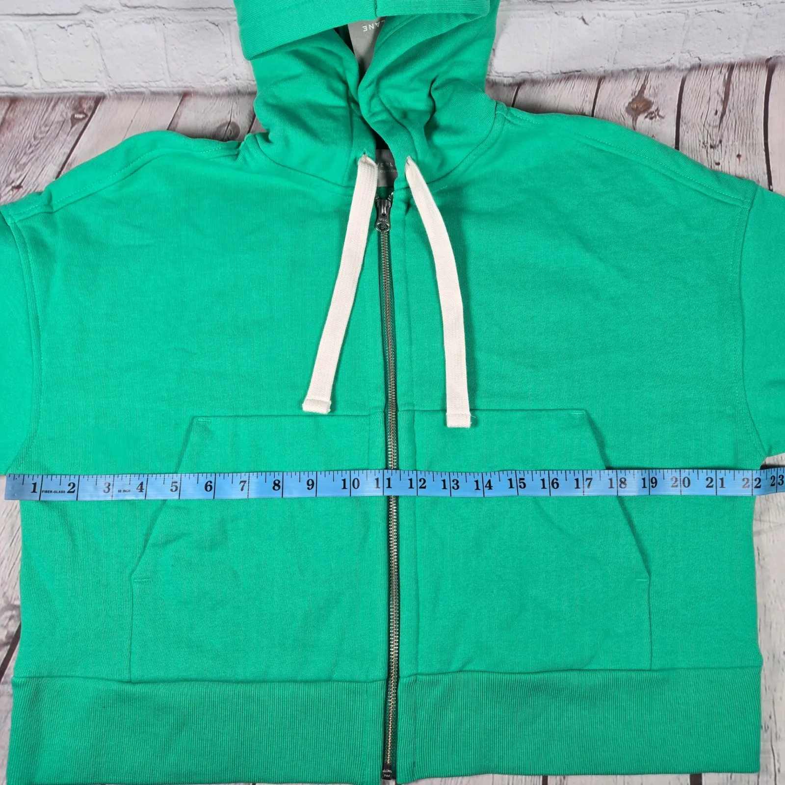 Everlane Organic Cotton Full Zip Hoodie Bright Jade Green Size Small Cropped - Image 8