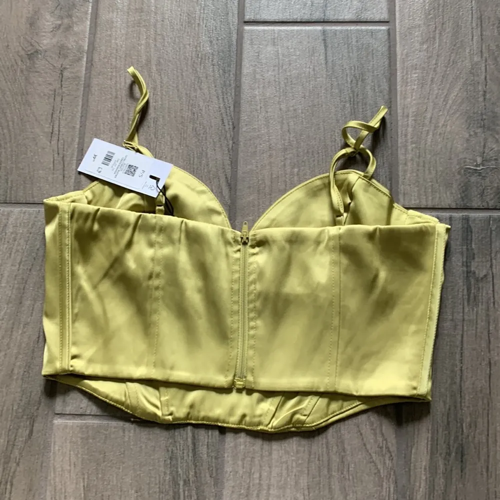 satin corset bustier in green banana - Image 5