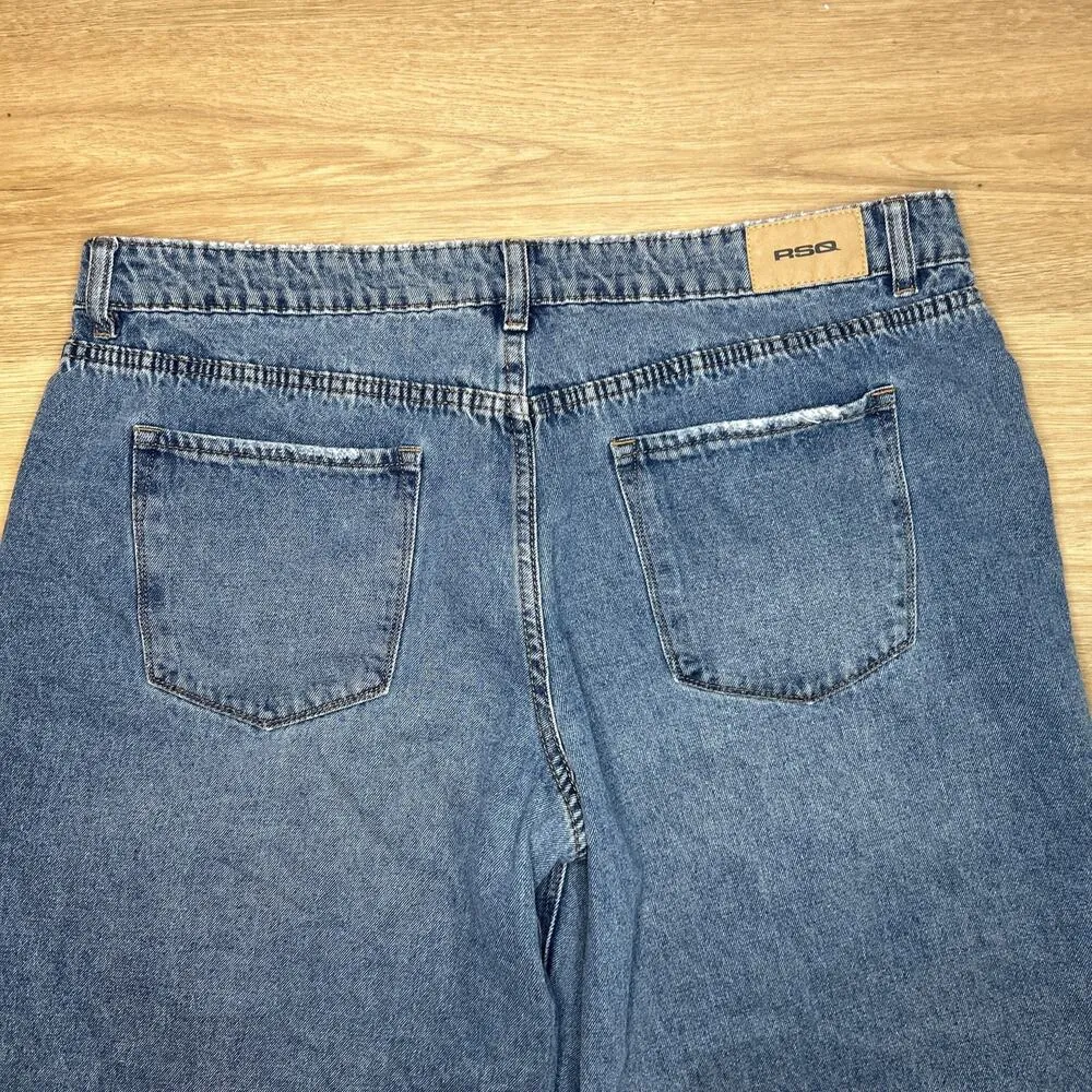 RSQ Jeans Womens 33 US 12 Jeans Low Rise Wide Leg Medium Wash Y2K Distressed - Image 5