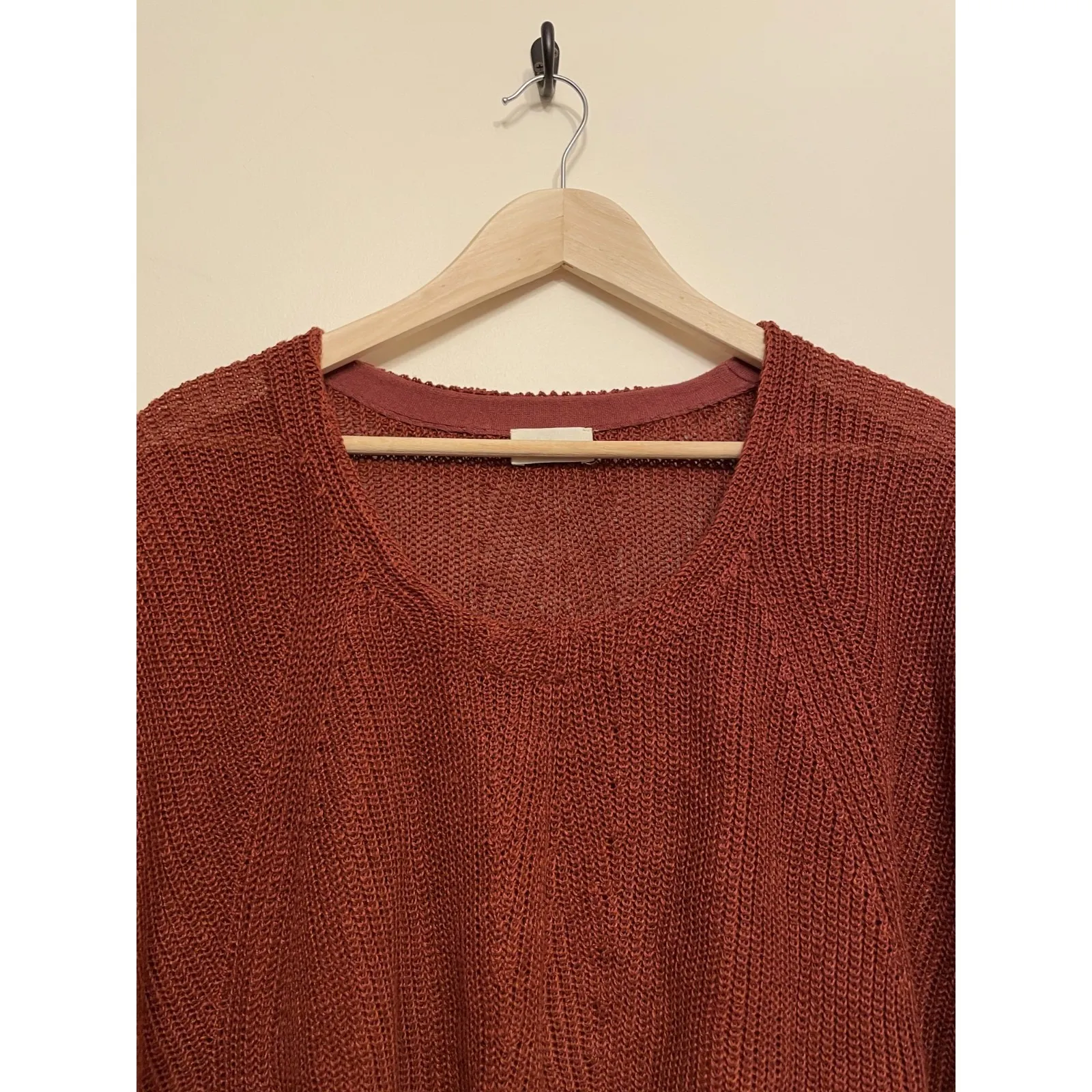 Poetry Half Sleeve Sweater Women 16/18 Brown 100% Linen Open Knit Boho Lagenlook - Image 2