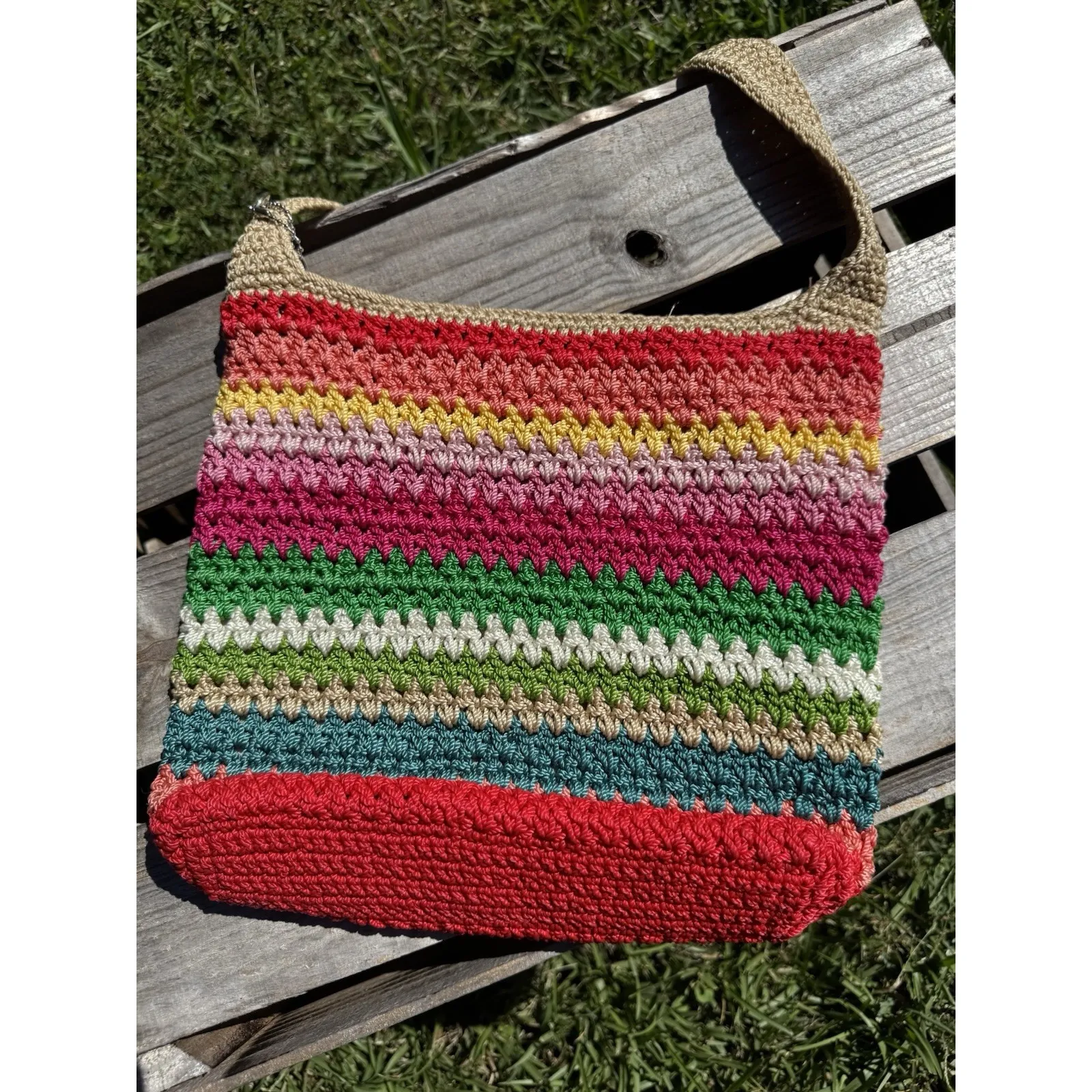 The Sak Limited Edition Rainbow Crochet Macrame Purse Handbag Shoulder - Image 2