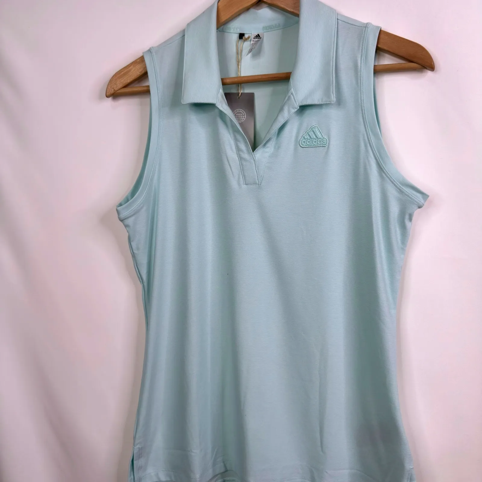 Adidas Womens Go To Sleeveless Polo Shirt Golf Top Halo Mint White Size S NWT - Image 4