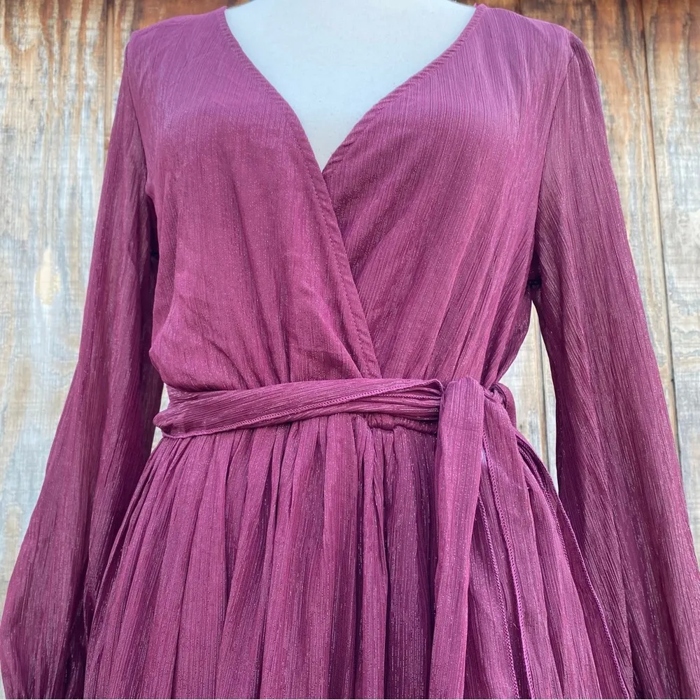 Wine Color Long Sleeve Elegant Maxi Dress Size L - Image 7