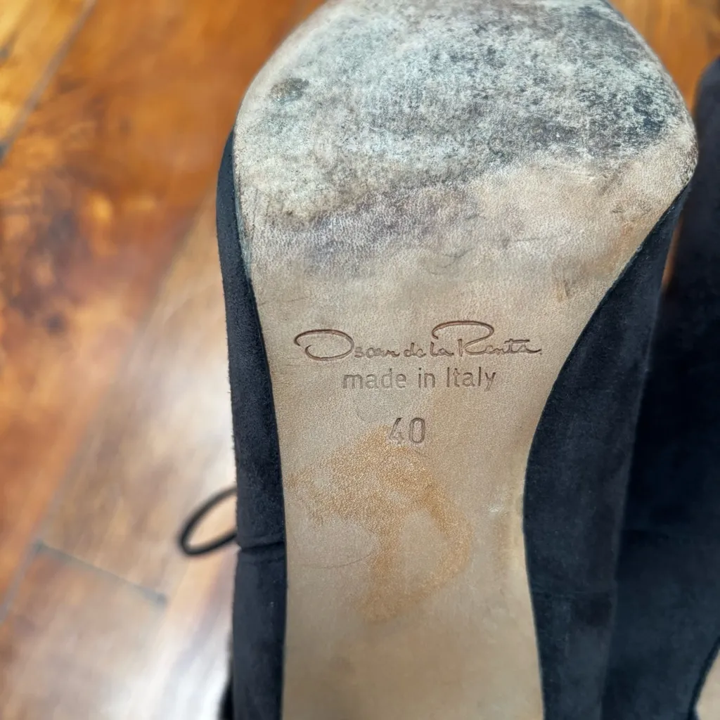 Oscar De La Renta Suede and Real Fur Heeled Ankle Booties Grey 9.5 40 - Image 10