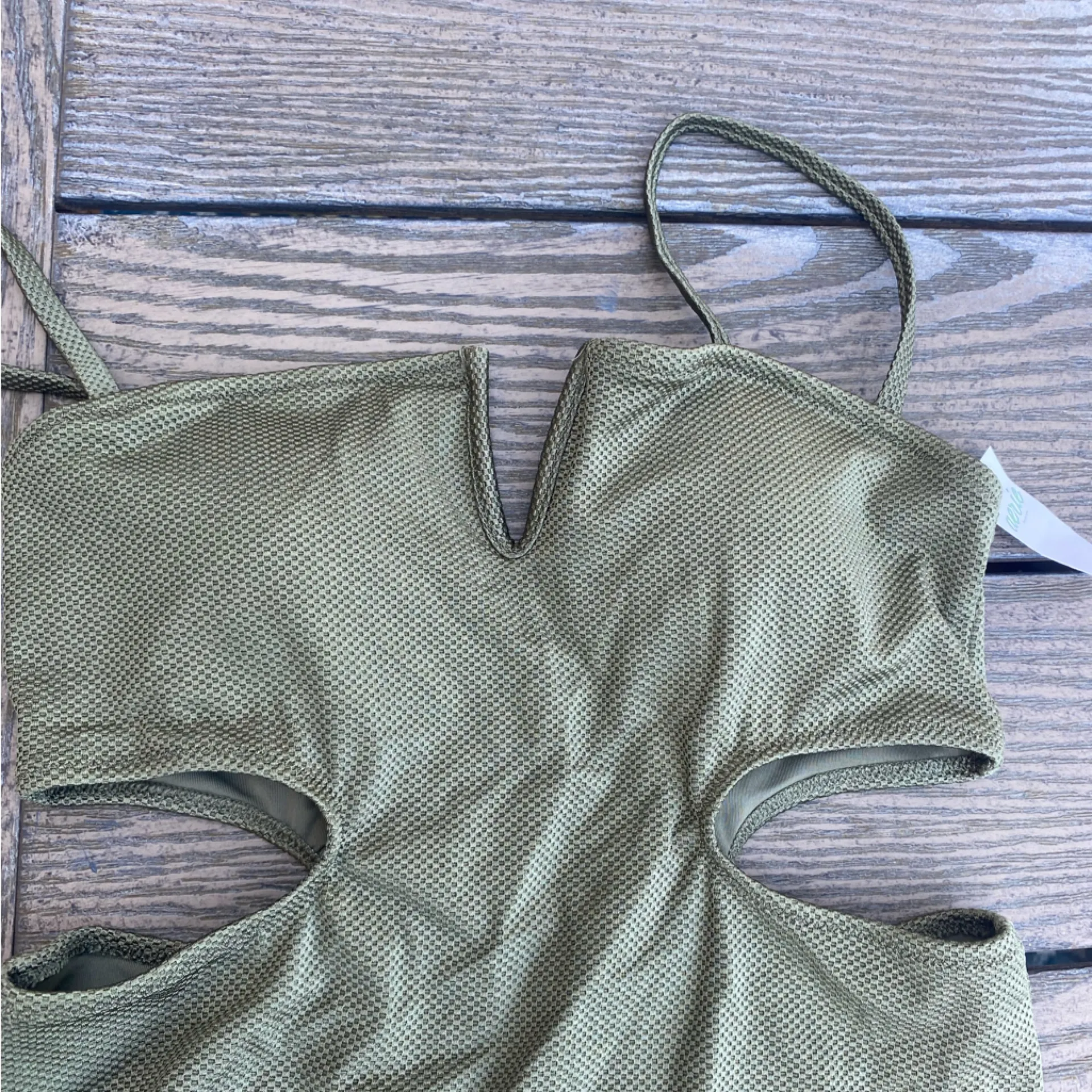 NWT Aerie medium one piece full coverage olive green swim suit cut out - Image 4
