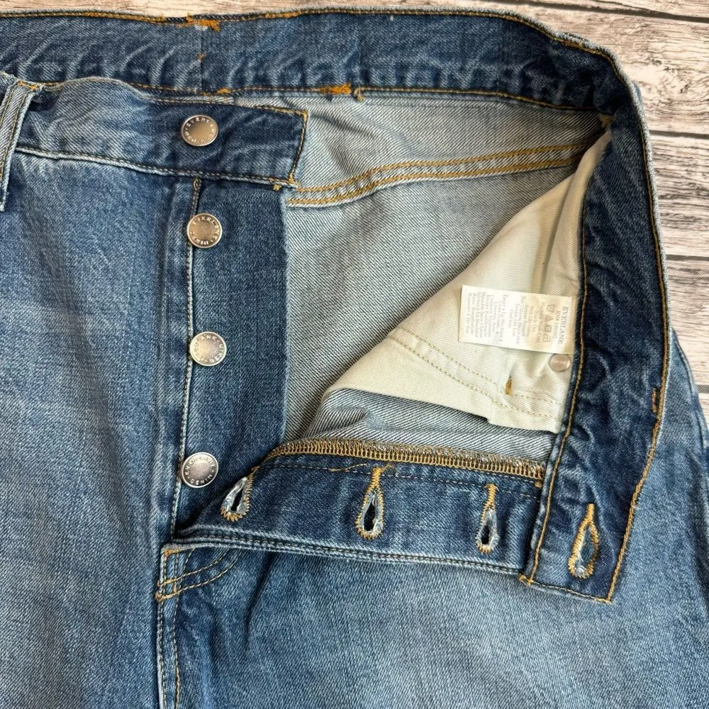 Everlane Women's Distressed Ripped Straight Leg Button Fly Tapered Jeans 31 Blue - Image 6