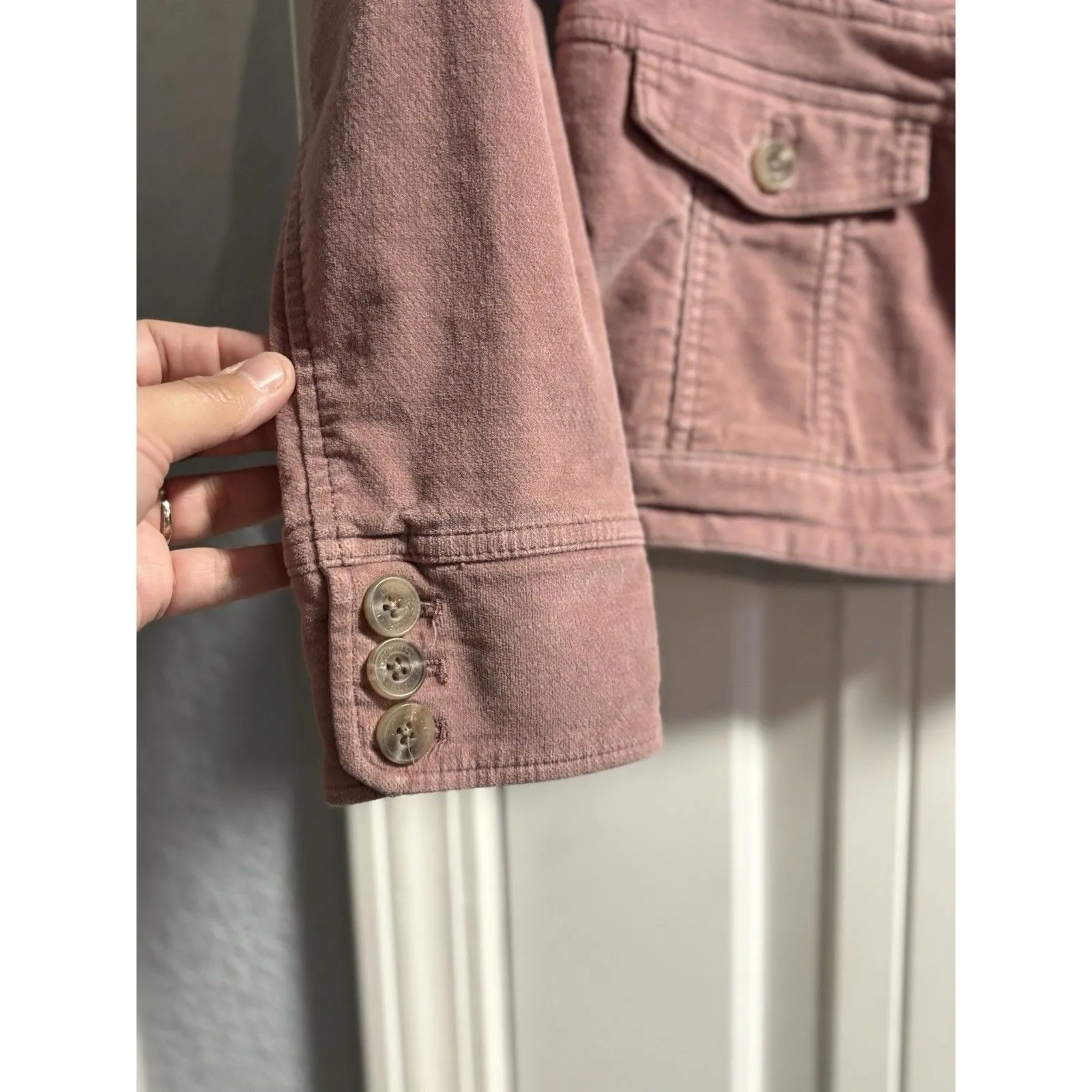 Sonoma Button Up Collared Jacket Pink Suede Petite Medium Romantic Renaissance - Image 2