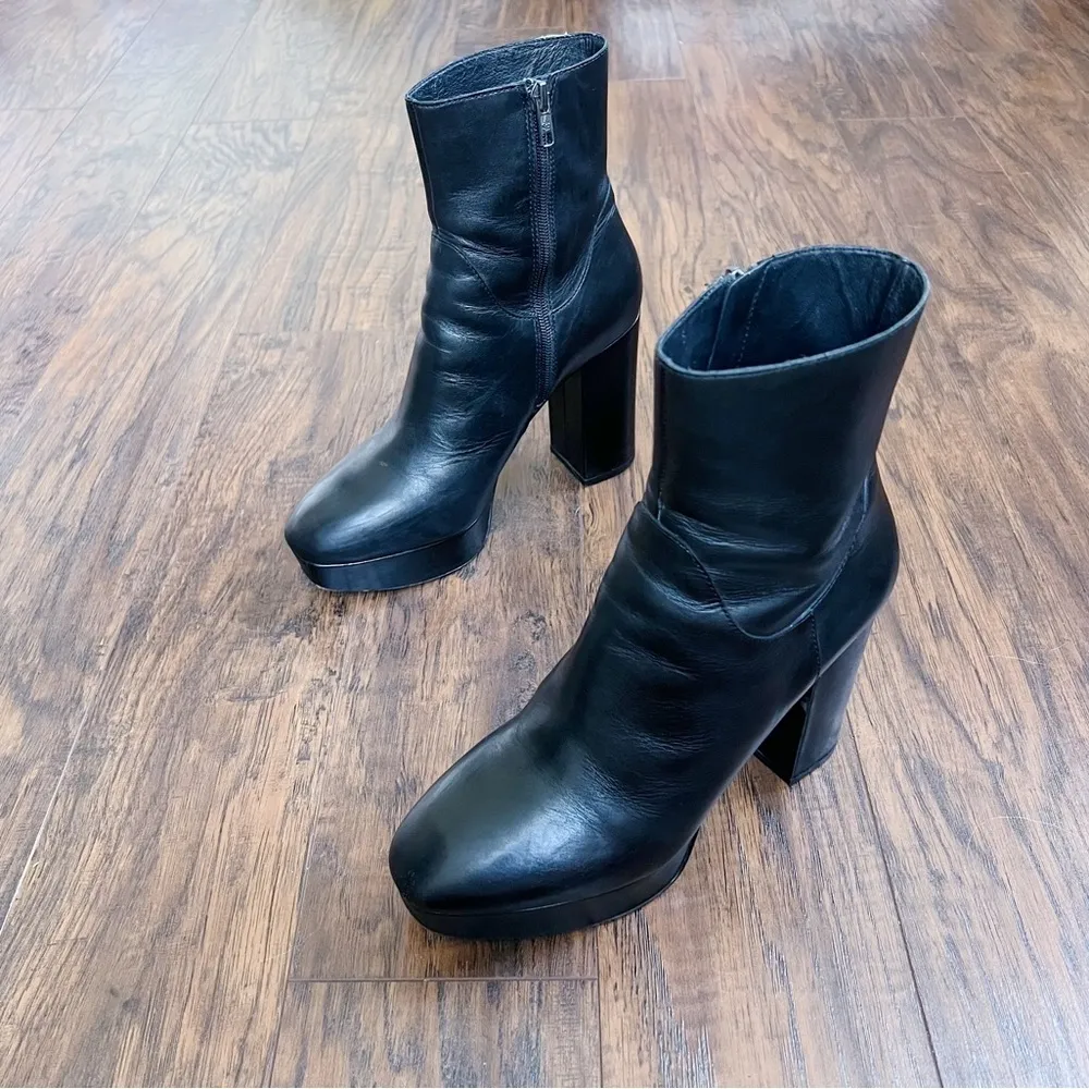 ASH • Amazon Platform Boots black leather ankle bootie block heel zip - Image 16