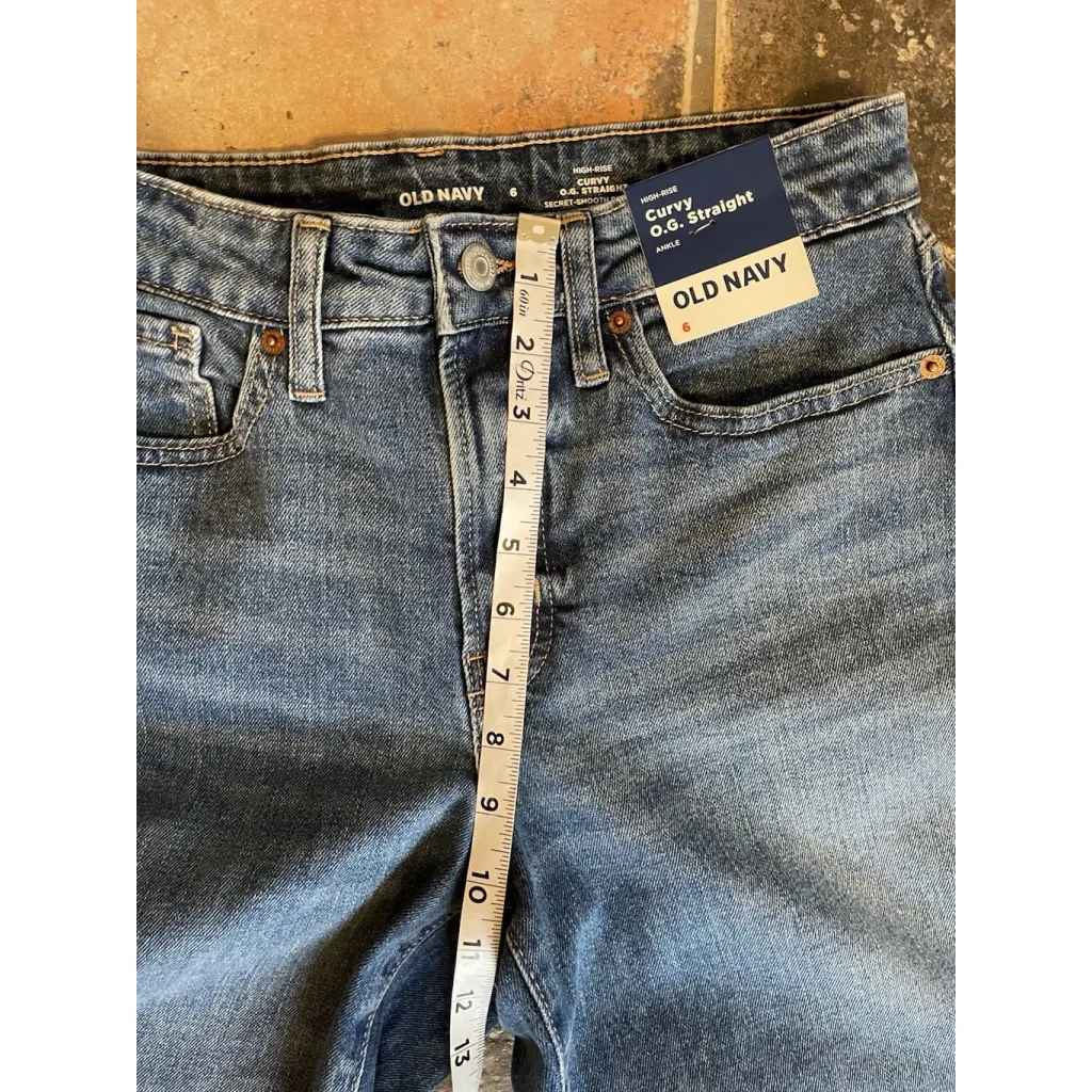 WOMENS OLD NAVY CURVY O.G. STRAIGHT HIGH RISE JEANS SIZE 6 MED BLUE ANKLE - Image 7