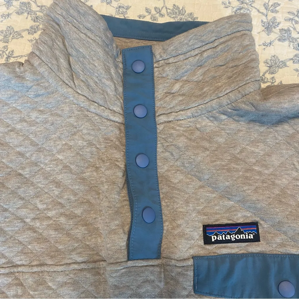 Patagonia Organic Cotton Quilted T-Snap Pullover Size Large Drifter Grey - Image 3