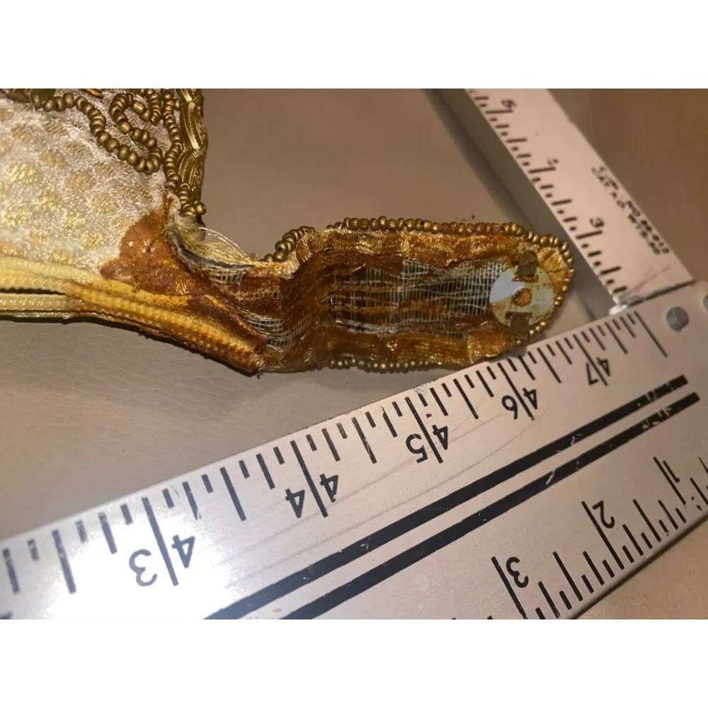 Potli Evening Clutch Vintage Gold & White Beaded With Intricate Accents - Image 4